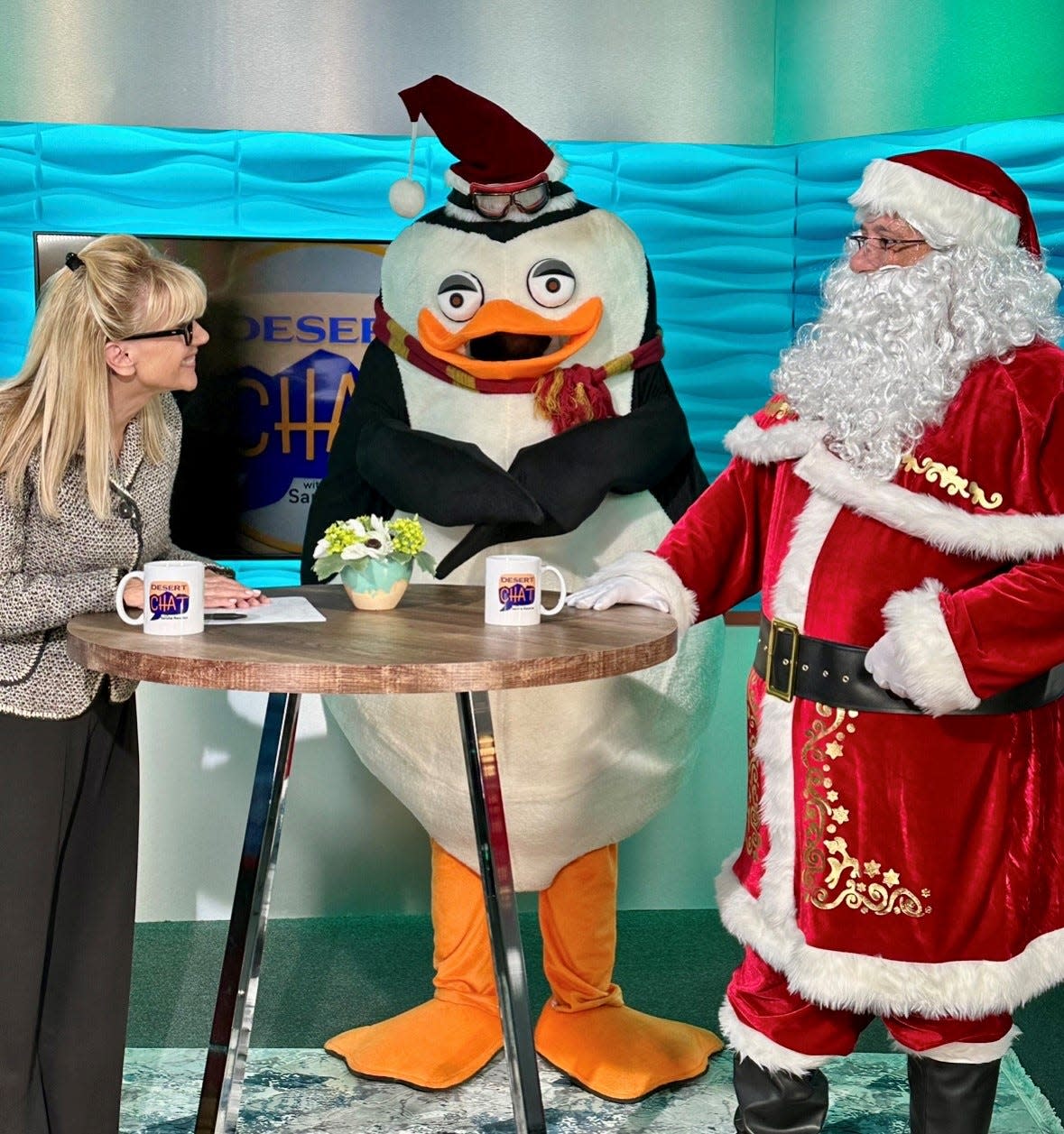 Sandie Newton interviews "Fluffy" and "Santa" (aka Fred Bell, Palm Springs Air Museum's vice chairman/managing director).