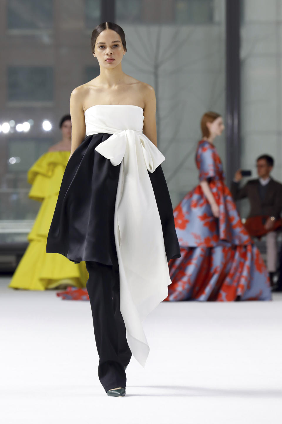 The Carolina Herrera collection is modeled during Fashion Week in New York, Monday, Feb. 10, 2020. (AP Photo/Richard Drew)