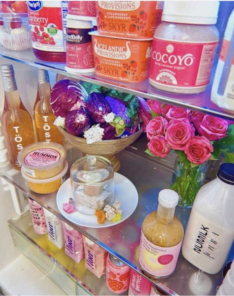 Sullivan says she only kept fresh flowers in her fridge for a brief time, as she often changes up the look of her refrigerator based on what she needs to store. (Photo: Clare Sullivan)