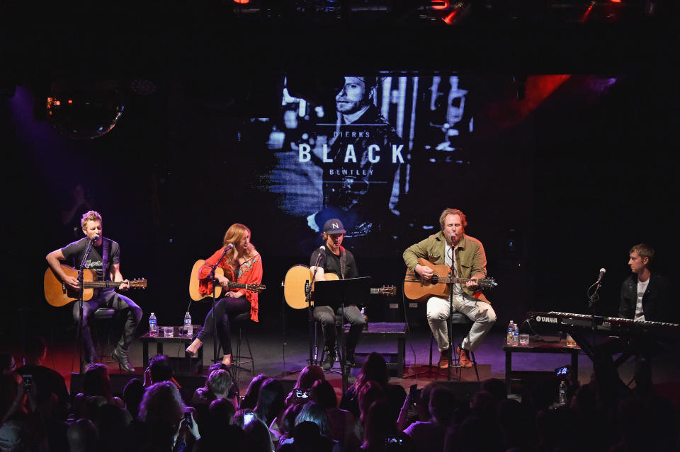Dierks Bentley, Jessi Alexander, Ross Copperman, Luke Dick and Ashley Gorley perform Last Call Ball: Songs From The Black Album at Highline Ballroom on May 25, 2016 in New York City. (Photo: Mike Coppola via Getty Images)
