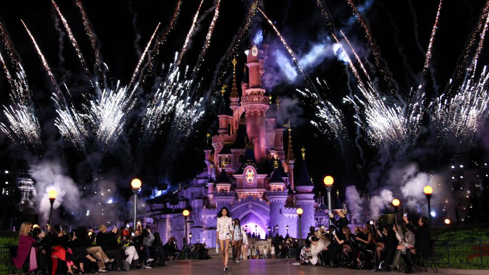 Fashion house Coperni took over Disneyland Paris on Tuesday evening and staged their show in front of the iconic Sleeping Beauty castle. - Lyvans Boolaky/Getty Images