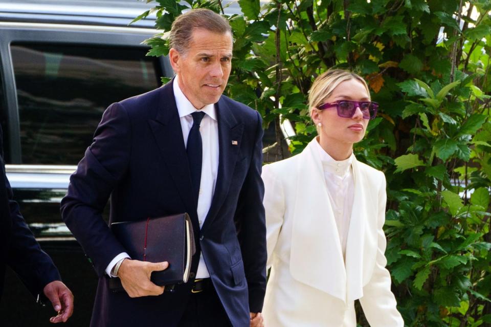 Hunter Biden and his wife Melissa Cohen Biden arrive at court on 7 June as the trial was nearing its end (EPA)