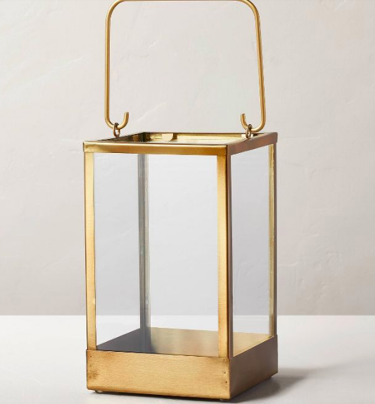 Square Metal & Glass Pillar Candle Lantern