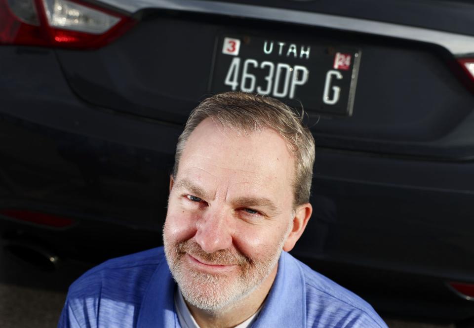 Sen. Lincoln Fillmore, R-South Jordan, is pictured in Murray on Wednesday, Dec. 6, 2023. It was Fillmore’s bill that introduced the retro black Utah license plates. The Legacy plate costs $25 a year and supports the Utah State Historical Society. | Laura Seitz, Deseret News