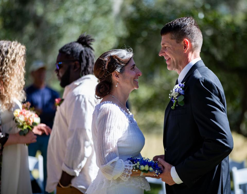 Craig and Angel Harrold during a group wedding ceremony at Goodwood Museum & Gardens hosted by the Leon County Clerk of Courts on Valentine’s Day, Feb. 14, 2023.