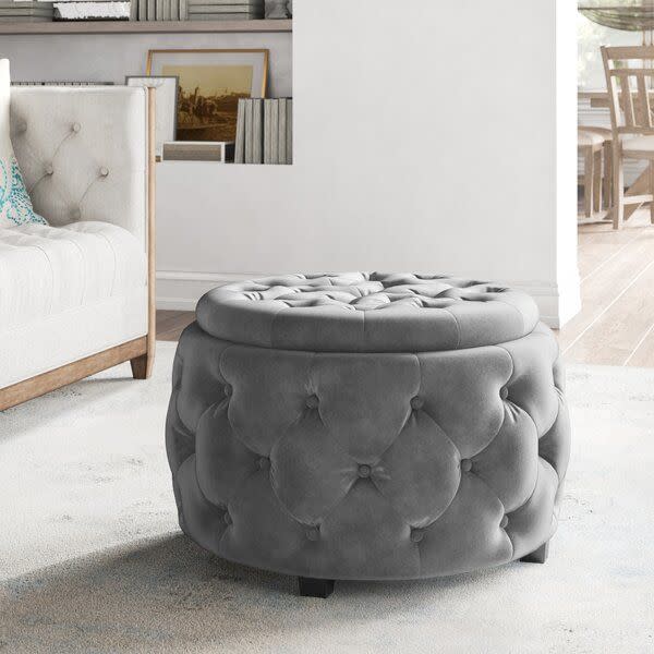 7) Delphine Velvet Tufted Round Storage Ottoman