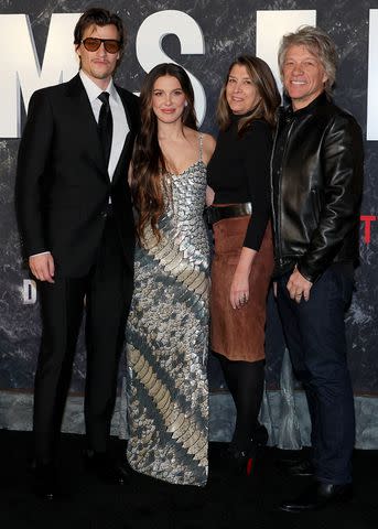 <p>Dia Dipasupil/Getty </p> (L-R) Jake Bongiovi, Millie Bobby Brown, Dorothea Hurley and Jon Bon Jovi attend Netflix's 'Damsel' premiere