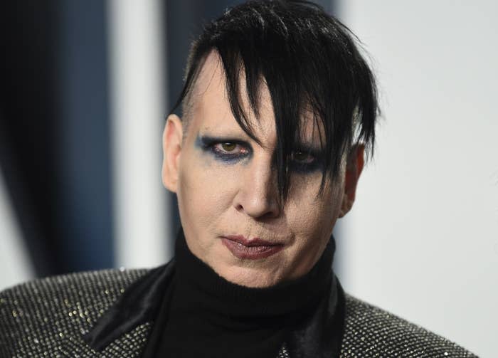 Marilyn Manson arrives at the Vanity Fair Oscar Party in Beverly Hills on Feb. 9, 2020.