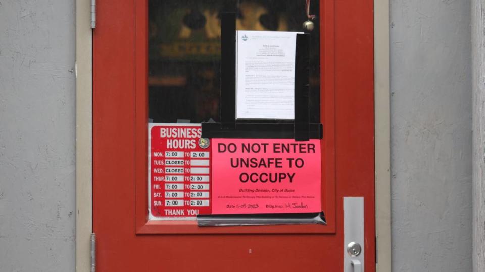 A notice posted to the door of Moon’s Kitchen in downtown Boise said “Do not enter. Unsafe to occupy.”