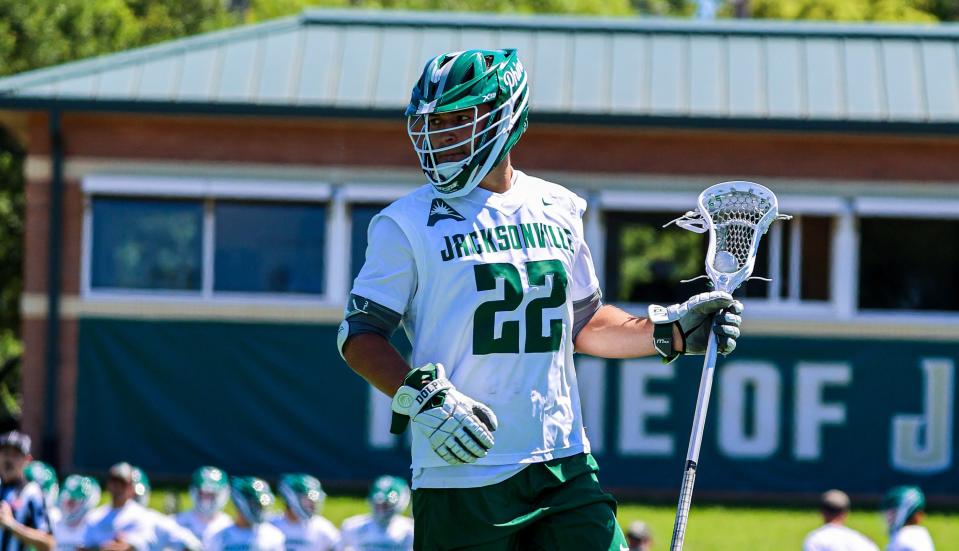 Jacksonville University graduate senior midfielder Anthony Caputo scored two goals and had three assists in the Dolphins 16-13 loss to Utah on Sunday in the ASUN men's lacrosse championship game at the Air Force Academy's Falcon Stadium.