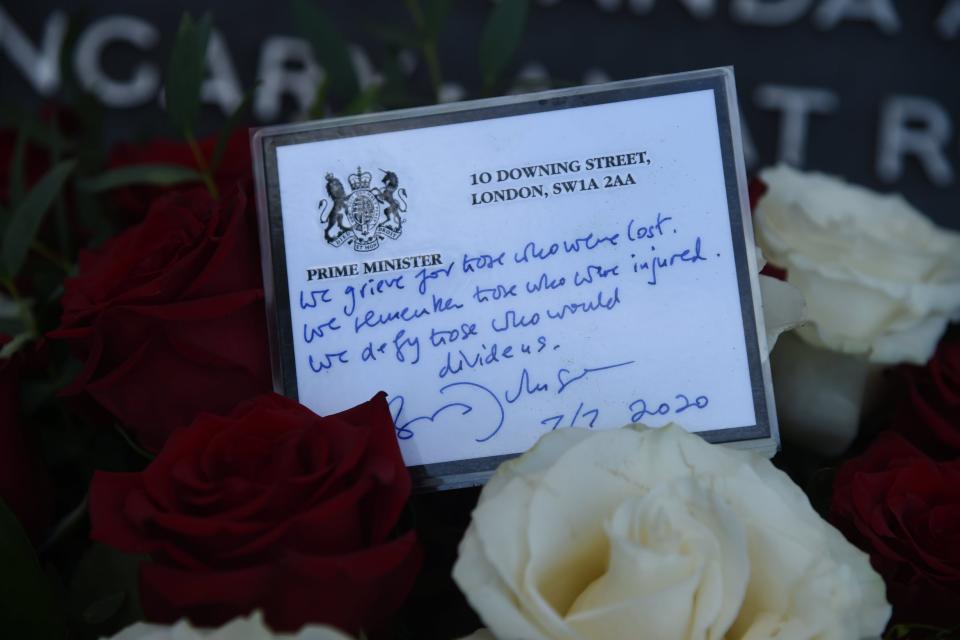 Boris Johnson left a message at the memorial for the victims of the terror attack (Jeremy Selwyn)