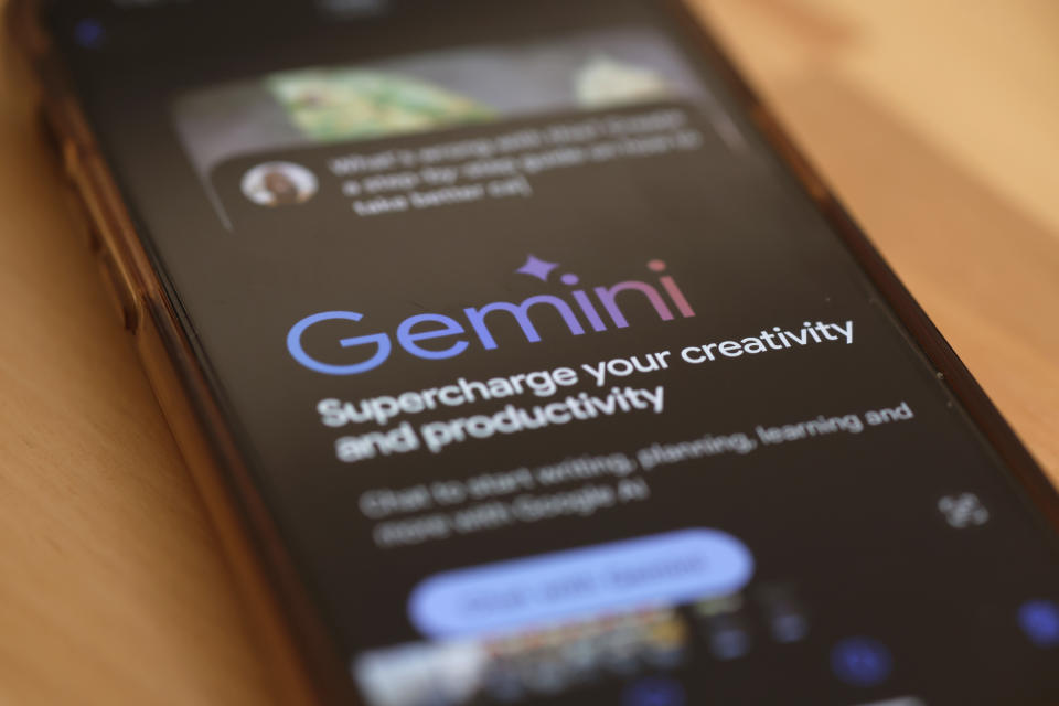 NEW YORK, NEW YORK - MARCH 18: This photo illustration shows Gemini Ai on a phone on March 18, 2024 in New York City.  Apple has announced that they are exploring a partnership with Google to license the Gemini AI-powered features on iPhones with iOS updates later this year.  Google has already struck a deal with Apple to become the preferred search engine provider on iPhones for the Safari browser.  (Photo illustration by Michael M. Santiago/Getty Images)