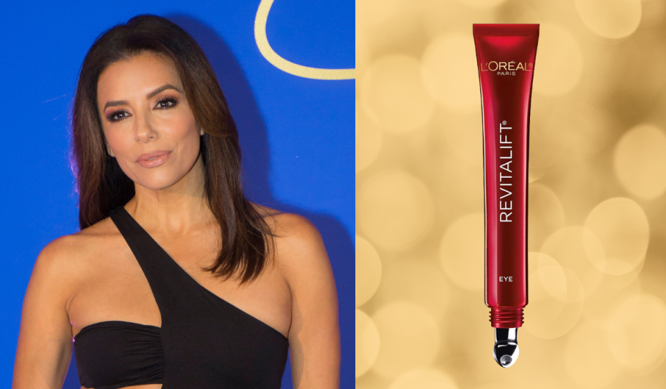 A photo of Eva Longoria next to a photo of the L'Oreal eye cream.