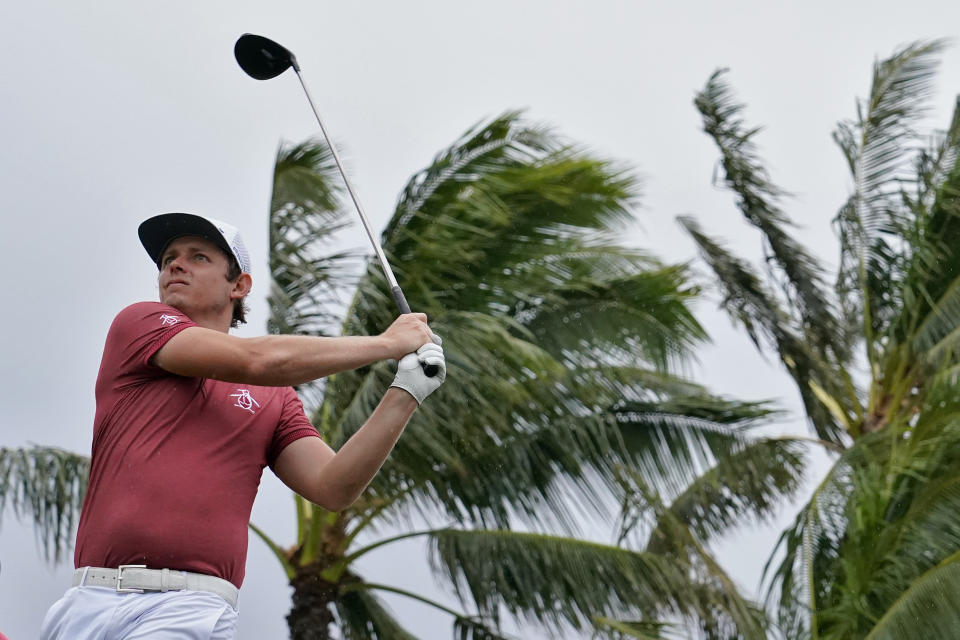 Cameron Smith hits from the 14th tee during the final round of the Sony Open PGA Tour golf event, Sunday, Jan. 12, 2020, at Waialae Country Club in Honolulu. (AP Photo/Matt York)
