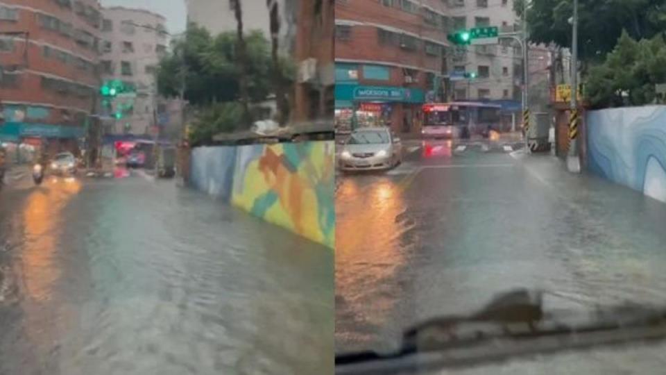 中和華新街因大雨導致道路嚴重積水。（圖／翻攝臉書《我是中和人》）