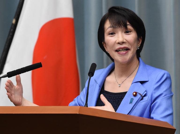 Sanae Takaichi, Internal Affairs and Communication Minister, at a press conferece at the prime minister's official residence in Tokyo on September 3, 2014