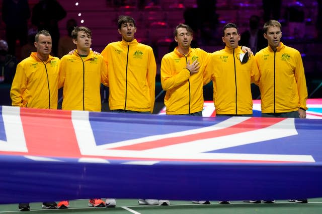 Lleyton Hewitt, left, and his Australia team ahead of their clash with Croatia