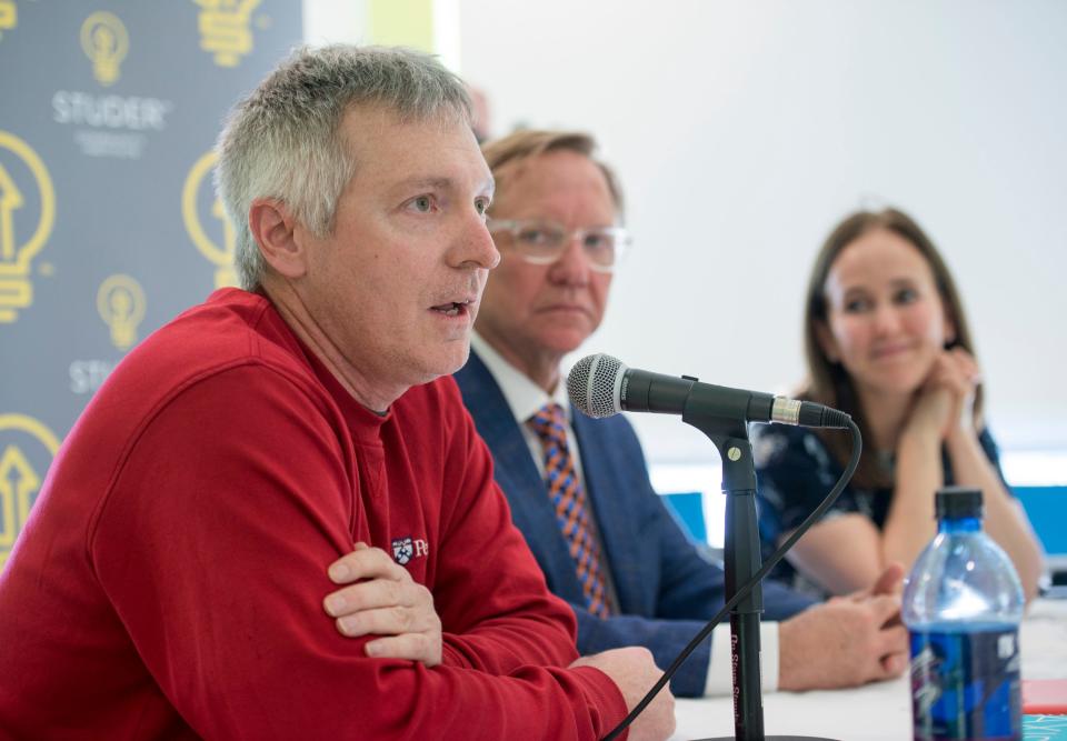 Economist John List talks Feb. 14, 2017, at Blue Wahoos stadium in Pensacola about an early learning pilot study.