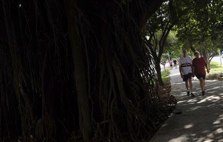 Pensioners walk along Sumare Street in Sao Paulo April 21, 2014. REUTERS/Nacho Doce