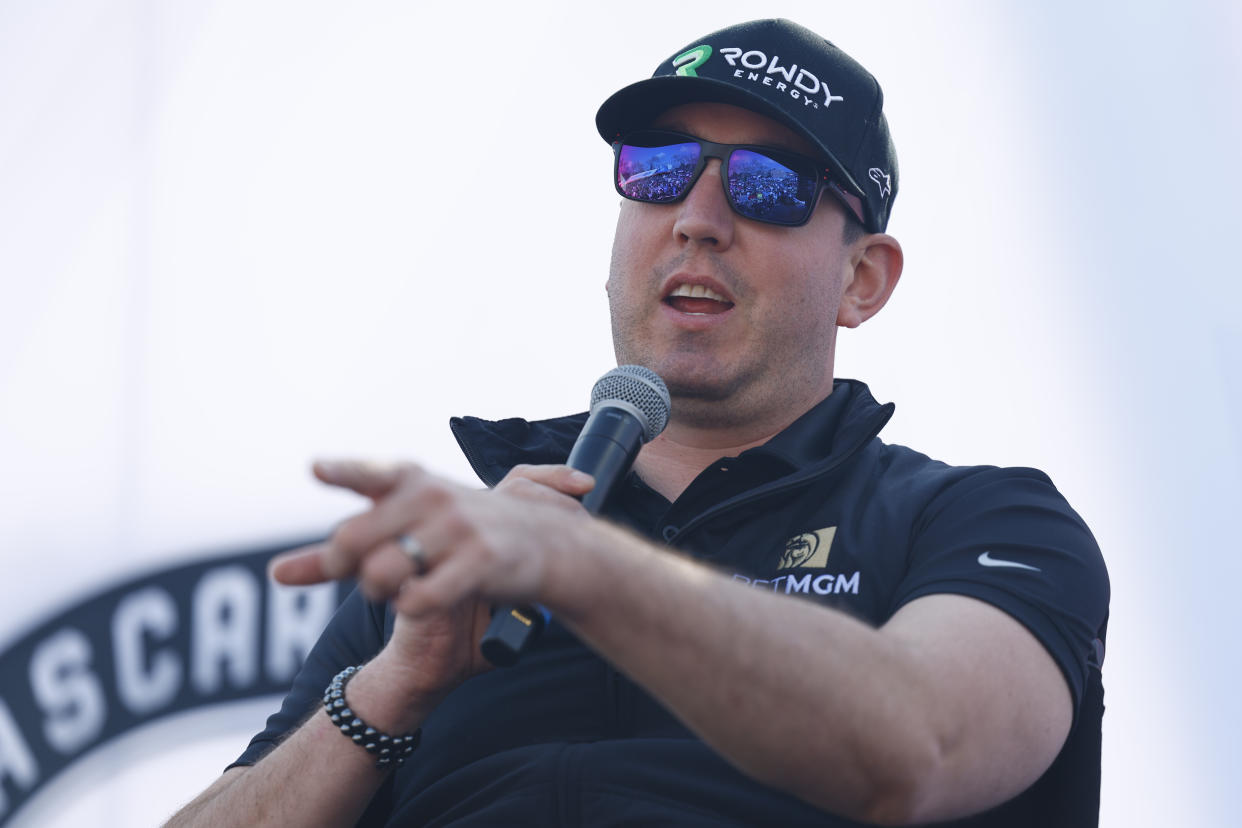 LOS ANGELES, CA - FEBRUARY 05: Kyle Busch (#8 Richard Childress Racing BetMGM Chevrolet) at fanfest before the start of the NASCAR Cup Series Busch Light Clash at The Coliseum on February 5, 2023, at the Los Angeles Memorial Coliseum in Los Angeles, CA. (Photo by Jeff Speer/Icon Sportswire via Getty Images)