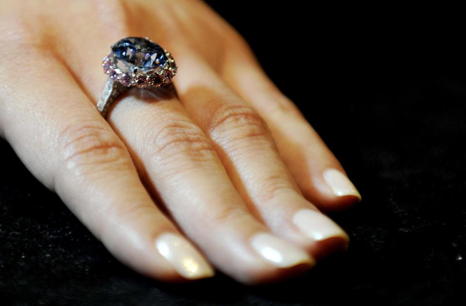 Also on for sale is the world's largest round fancy vivid blue diamond, a 7.59 Carat stone, estimated in excess of 12 million. The auction house's forthcoming London Rocks sale takes place in October, when two diamonds, the white diamond at 118.28 carats, the largest D colour Flawless diamond, estimated between 18-22 million and round fancy vivid blue diamond are expected to fetch over 30 million between them at the sale.