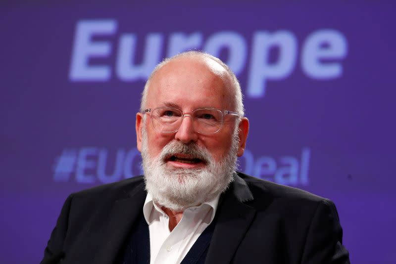 EU Commission Vice President Frans Timmermans and EU Commissioner for Energy Kadri Simson address a joint news conference, in Brussels