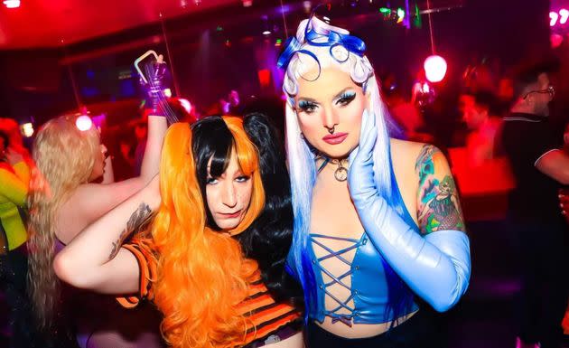 The author (left) with Boston drag icon Violencia Exclamation Point in February. 