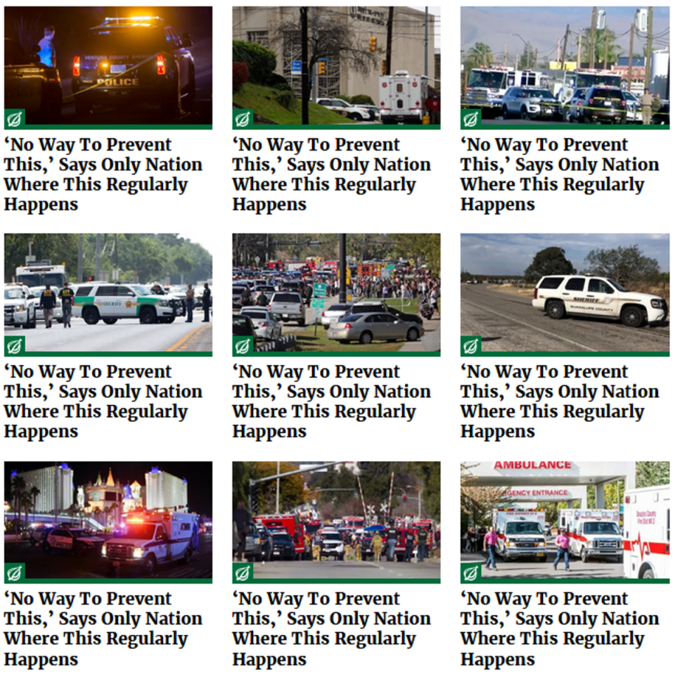 The Onion republishes a story with the same headline every time a mass shooting occurs in the US. (Screengrab / The Onion)