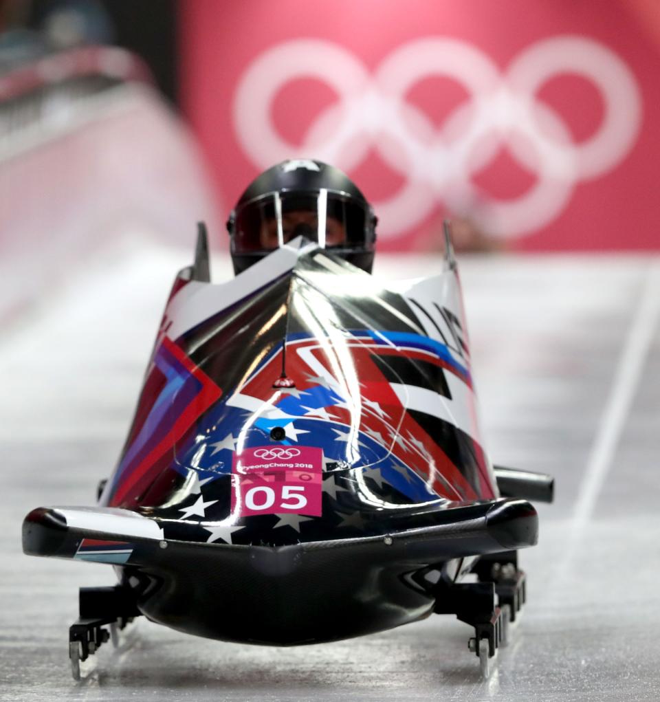 Bobsled involves teams of two or four riding down narrow iced tracks in a nearly 500-pound "gravity-powered sleigh."
