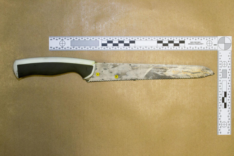 A knife used by Traykov to attack four police officers outside a house in Islington, north London. (PA)