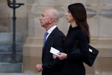 Amazon founder Jeff Bezos arrives for the memorial service of U.S. Senator John McCain (R-AZ) at the National Cathedral in Washington, U.S., September 1, 2018. REUTERS/Joshua Roberts