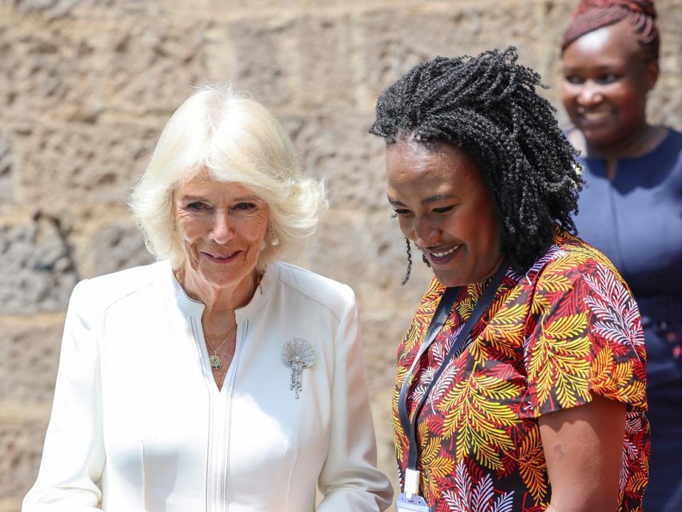 On Tuesday, Queen Camilla met the founders of Book Bunk, a Kenyan charity restoring public libraries (via Reuters)