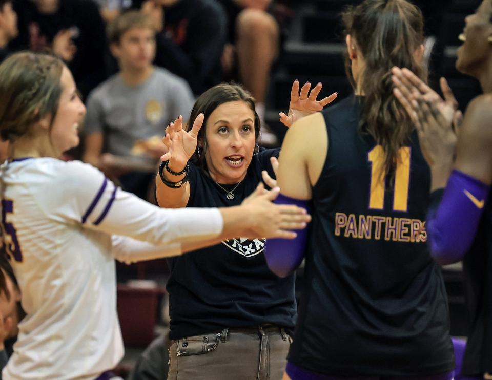 Liberty Hill coach Marie Bruce emphasizes ball movement during a match earlier this season. Bruce has been at Liberty Hill for just two years, but she has led the Panthers to the state tournament both times. Her two-year record is 87-19.