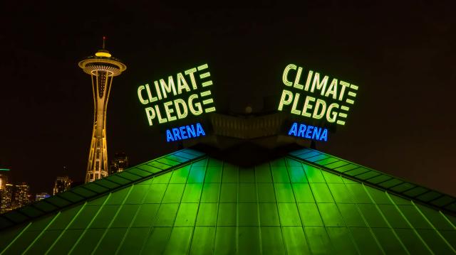 Amazon purchased naming rights for the home of the Seattle Kraken, calling it Climate Pledge Arena. (Courtesy of the Seattle Kraken)