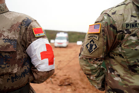 U.S. Army and China's People's Liberation Army (PLA) military personnel take part in an exercise of "Disaster Management Exchange" near Nanjing, Jiangsu province, China November 17, 2018. REUTERS/Aly Song