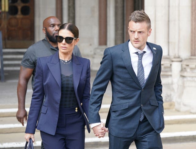 Rebekah and Jamie Vardy leaves the Royal Courts of Justice, London, as the high-profile libel battle between Rebekah Vardy and Coleen Rooney continues 