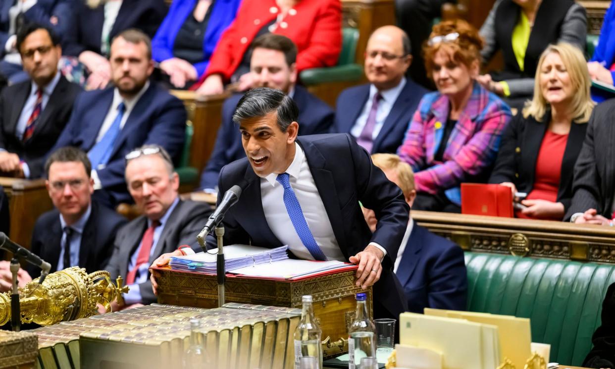 <span>Rishi Sunak addresses the Commons at Wednesday’s PMQs.</span><span>Photograph: Maria Unger/PA</span>