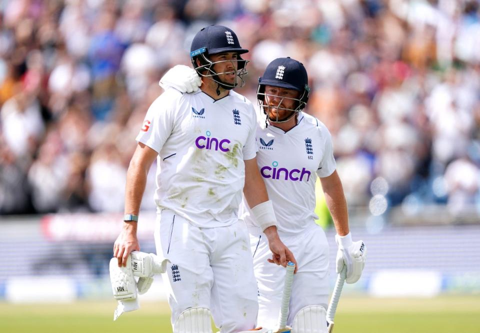 Jamie Overton, left, fell just short of a century (Mike Egerton/PA) (PA Wire)