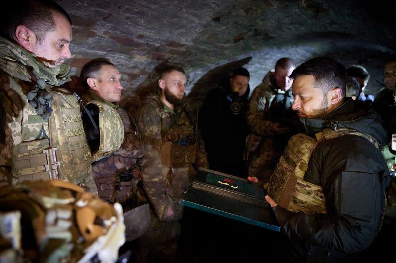 Ukraine's President Zelenskiy visits a frontline in the Zaporizhzhia region