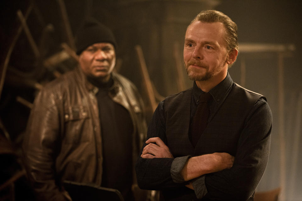 This image released by Paramount Pictures shows Ving Rhames, left, and Simon Pegg in a scene from "Mission: Impossible - Dead Reckoning, Part One." (Paramount Pictures via AP)