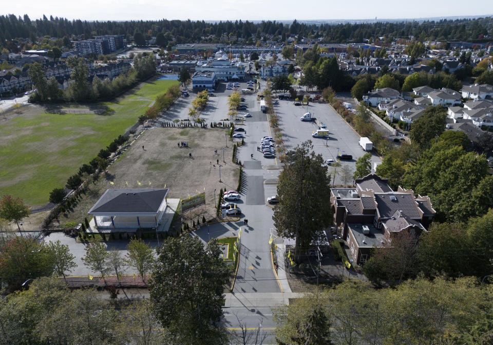 The Guru Nanak Sikh Gurdwara Sahib is seen in Surrey, British Columbia, on Monday, Sept. 18, 2023, where temple president Hardeep Singh Nijjar was gunned down in his vehicle while leaving the temple parking lot in June. Canada expelled a top Indian diplomat Monday as it investigates what Prime Minister Justin Trudeau called credible allegations that India’s government may have had links to the assassination in Canada of a Sikh activist.(Darryl Dyck/The Canadian Press via AP)