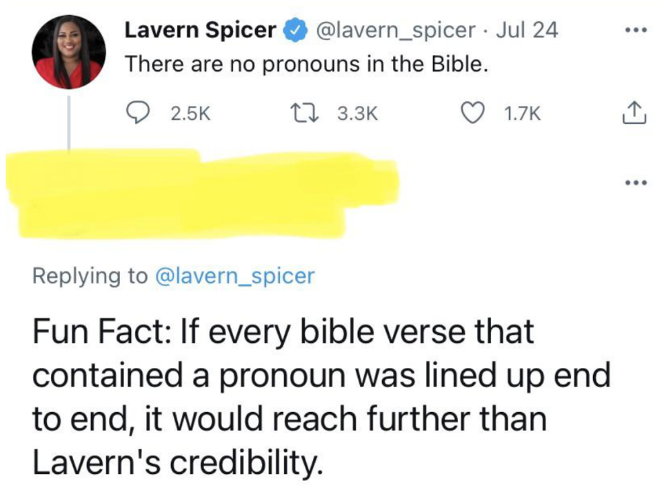 "There are no pronouns in the Bible."