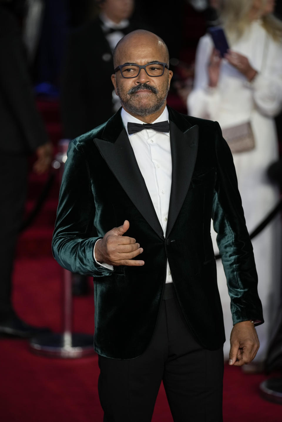 Jeffrey Wright poses for photographers upon arrival for the World premiere of the new film from the James Bond franchise 'No Time To Die', in London Tuesday, Sept. 28, 2021. (AP Photo/Matt Dunham)