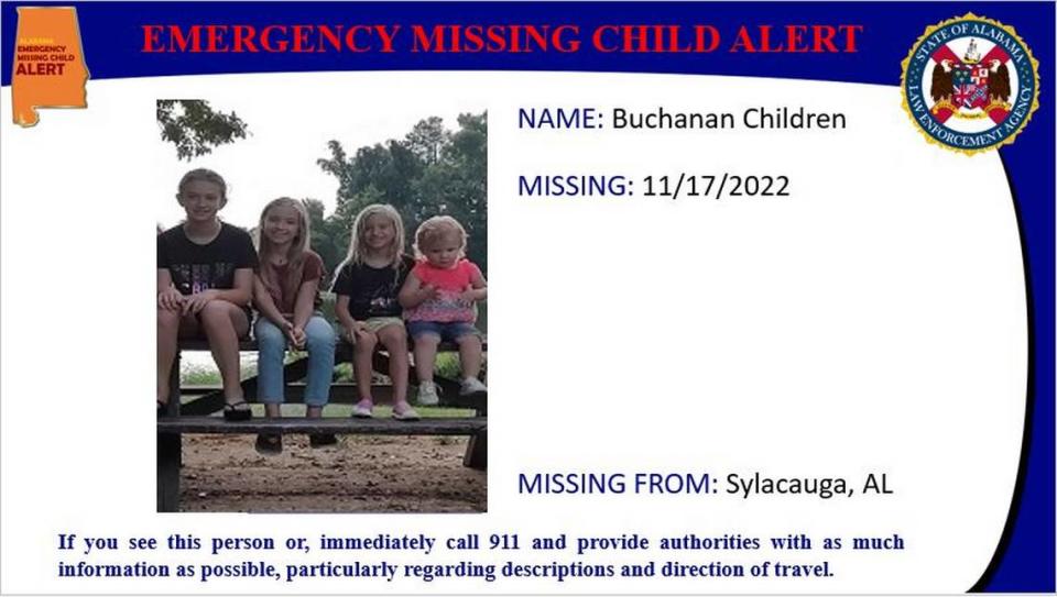 Four girls between the ages of 2 and 12 were reported missing Thursday, Nov. 17, Alabama officials say.