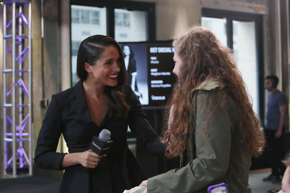 Meghan – now known as the Duchess of Sussex – interrupted an interview to meet a fan. Source: Getty