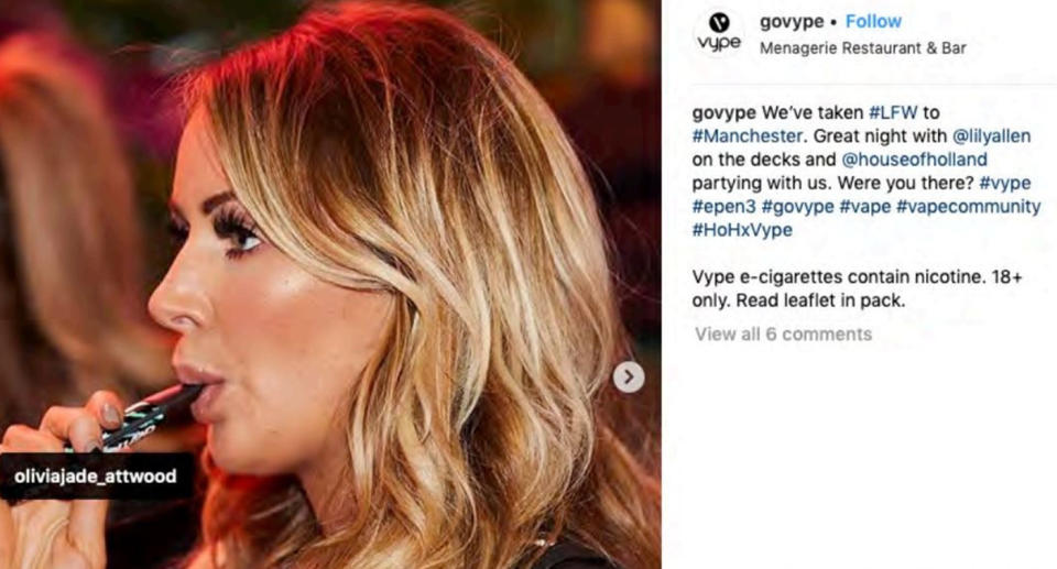 The ASA is cracking down on Instagram posts said to promote vaping. [Photo: PA/Instagram]