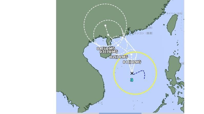 位於南海的熱帶性低氣壓發展成為今年第3號颱風「芙蓉」。（圖／翻攝自日本氣象廳）