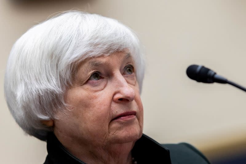 FILE PHOTO: U.S. Treasury Secretary Janet Yellen testifies during a U.S. House Committee on Financial Services hearing on the Annual Report of the Financial Stability Oversight Council, on Capitol Hill in Washington