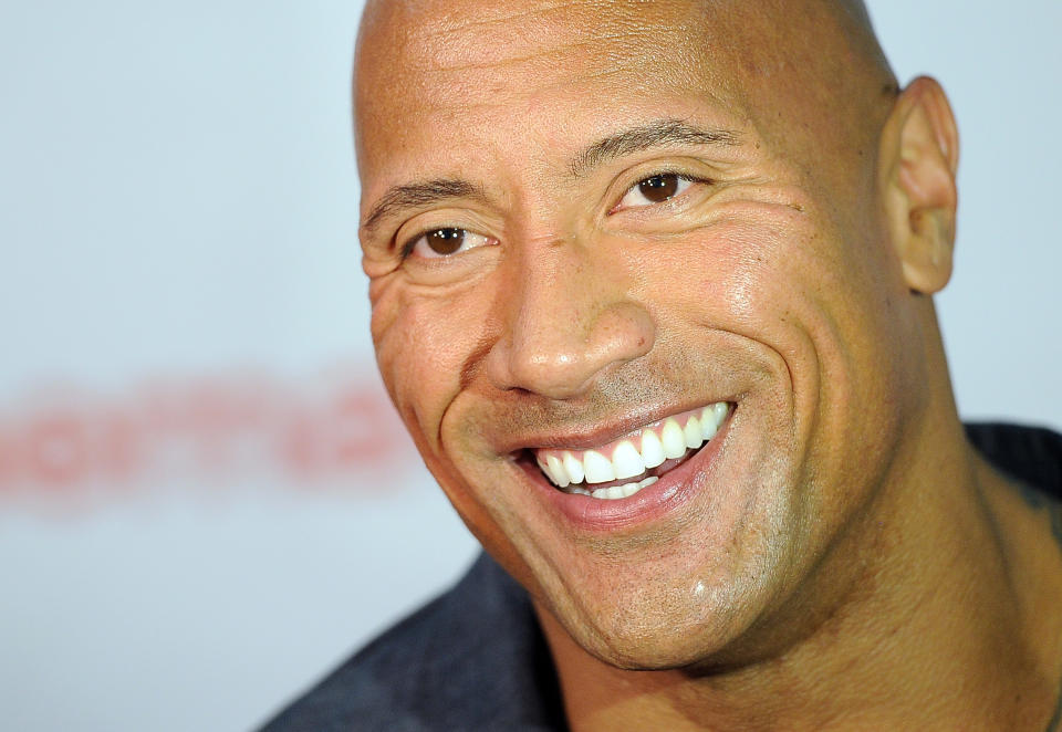 Dwayne Johnson, star of the upcoming film "Hercules," is interviewed before the Opening Night Presentation from Paramount Pictures at CinemaCon 2014 on Monday, March 24, 2014, in Las Vegas. (Photo by Chris Pizzello/Invision/AP)