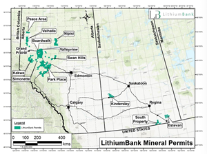 Figure 1: LithiumBank Projects in Western Canada.